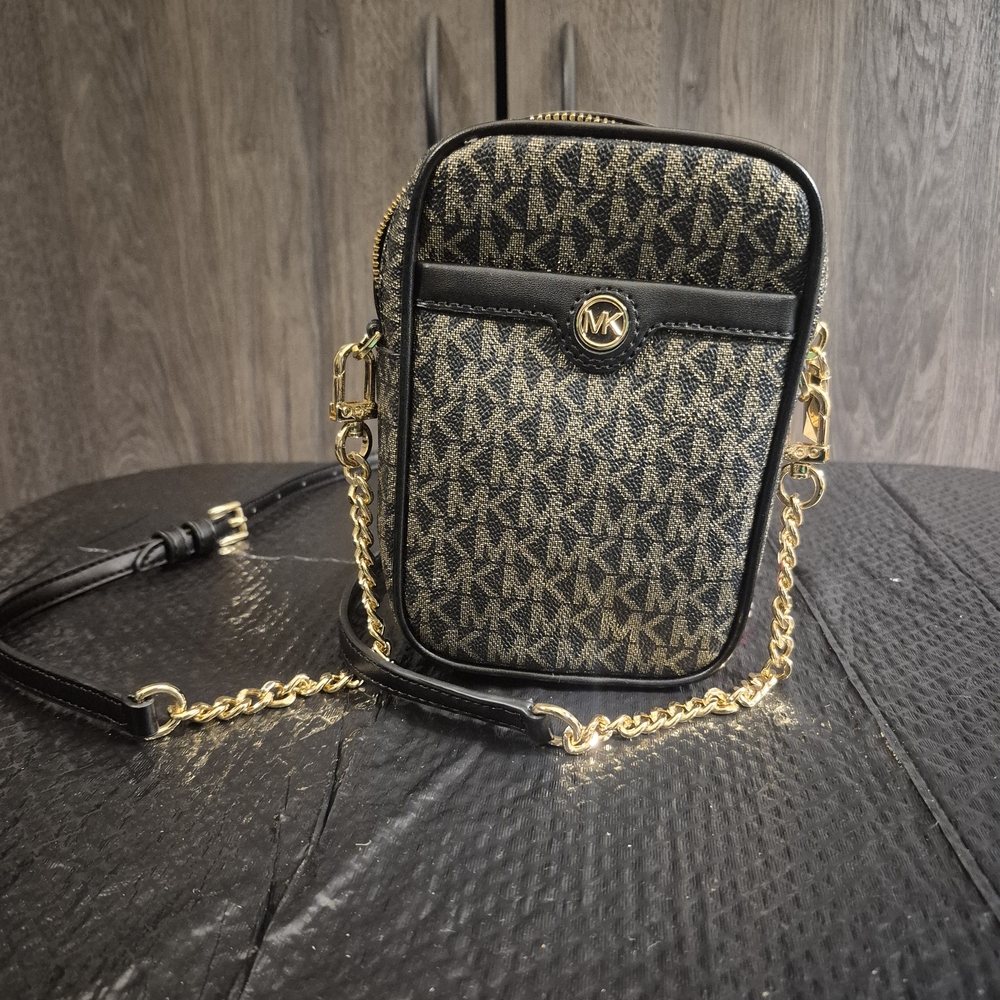 Michael Kors Monogram Black and Gold Crossbody Bag
